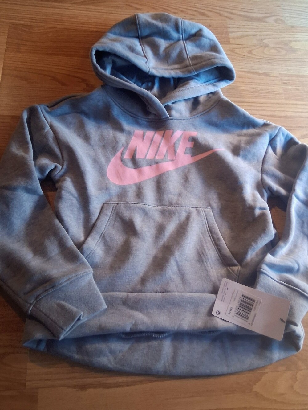 NIKE NWT Girls Gray Hoodie, Hooded Sweatshirt With Pink  Sz 4 5 6 6X, MSRP $38
